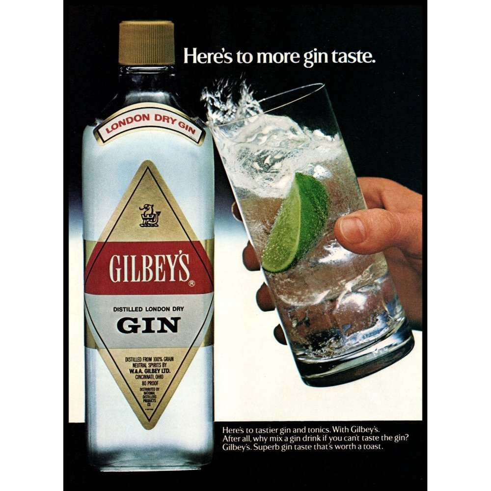 1983 Gilbey's Gin Vintage Print Ad Lime Wedge Cocktail Man Cave Wall Art Photo